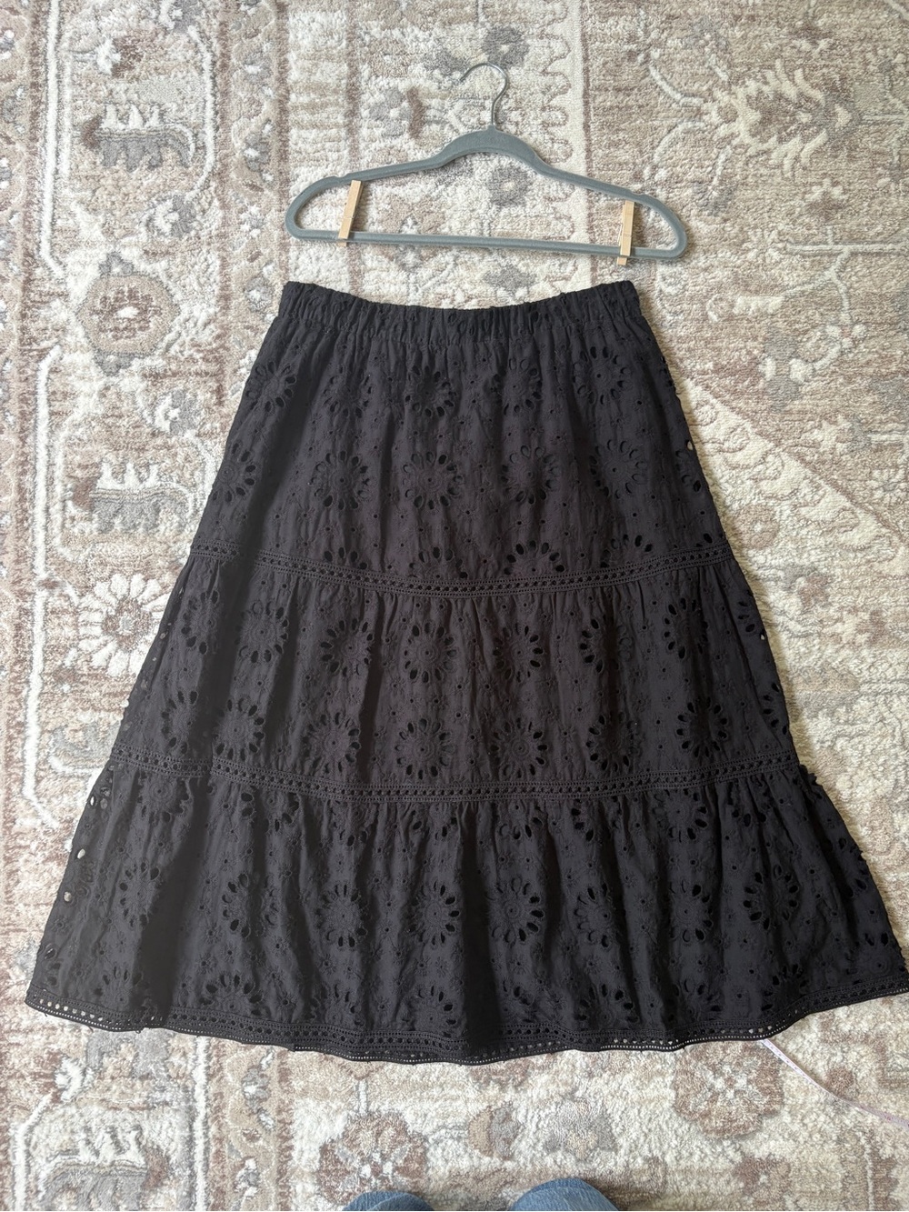 Ultra Pink Black Eyelet Tiered Midi Skirt
